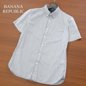 【新品 未使用】 BANANA REPUBLIC バナナリパブリック 春夏 半袖★ ストライプ ボタンダウン シャツ Sz.S　メンズ　C2T06685_7#A