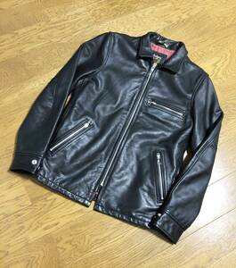 美品☆[Schott] CLASSIC TRUCK JACKET シングルライダース レザージャケット S 牛革 裏地チェック ショット