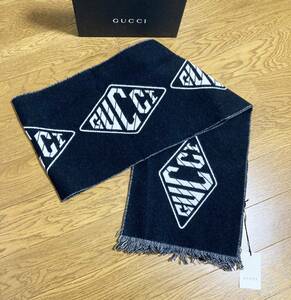  unused *[GUCCI] 18AW Sega Logo wool cashmere Logo muffler stole black Italy made Gucci 