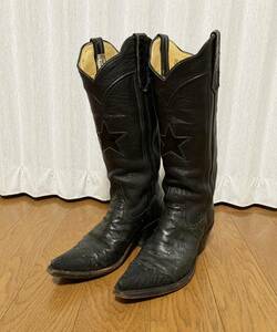 [Rios of Mercedes] 3338K black ko× Ostrich Star Western leather boots 6B black li male ob Mercedes 