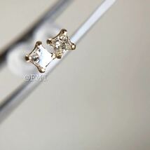 K18プリンセスカット　天然ダイヤモンド0.12ct ピアス　18金イエローゴールド　ダイヤモンドピアス_画像2