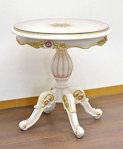 特価！　アンティーク調　プリンセス姫系　ロココ調ピンクローズ薔薇のコーヒーテーブル　サイドテーブル