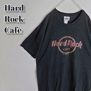 ハードロックカフェ レザーロゴ 黒 ブラック　Tシャツ L レア ローマ