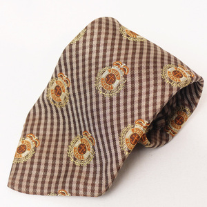 TRUSSARDI silk emblem pattern necktie Brown 