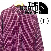 THE NORTH FACE ザ ノースフェイス 長袖シャツ メンズ チェック柄 ゴールドウィン製 えんじ色 トップス 薄手 size(L)中古品 古着【4954】F_画像1