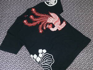 ♪CROPPED HEADS(クロップドヘッズ) 双鳳◆半袖Tシャツ◆カラー：ブラック×レッド◆SIZE：L　未使用(ラスト１点物)