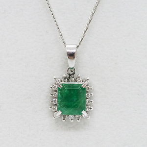 Pt850(チェーン)/Pt900(トップ) 緑石 1.070ct メレダイヤモンド 0.152ctトップ プラチナチェーンネックレス 37cm 5.7g アクセサリー