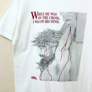 希少《 Good Condition / Jesus Christ 》90s 美品【 DELTA キリスト 十字架 白 ホワイト Tシャツ L ビンテージ 】