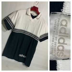  Vintage adidas Adidas Descente цельный вышивка panel переключатель воротник имеется V шея slash рубашка? рубашка-поло белый × чёрный × серый S-M