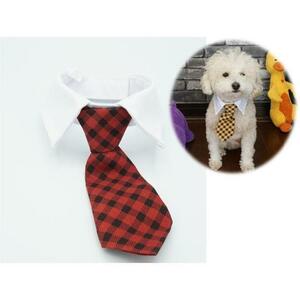 T.S.H 犬用チェック柄襟付きネクタイ（Sサイズ・赤）　ペット用コスチューム
