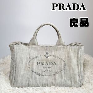 【良品】PRADA プラダ カナパ ビアンコ ライトグレー デニム トートバッグ