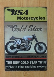 送料無料 BSA モーターサイクル ゴールドスター 金属製 メタルサインプレート カフェレーサー Motorcycles Gold Star