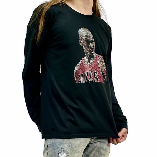 新品 マイケル ジョーダン JORDAN 文字 メッセージ グラフィティ バスケ NBA ブルズ ロンT 長袖Tシャツ Lサイズ UNI 男女兼用 ユニセックス