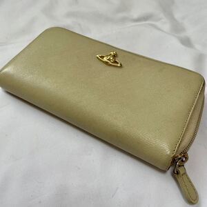 ヴィヴィアンウエストウッド 長財布 ラウンドジップ ロゴ ベージュ ピンク Vivienne Westwood