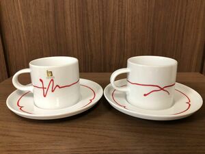 ★未使用 白山陶器 コーヒーカップ&ソーサー ペア 赤い糸 Hakusan★