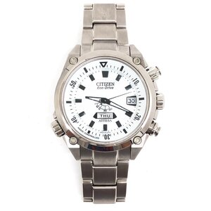 ●稼動品 CITIZEN Eco-Drive ATTESA シチズン エコドライブ H106-T013422 ソーラー 腕時計 美品 白文字盤 デイデイト メンズ wa0182