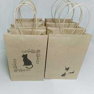 黒猫 クラフト紙袋 手提げ袋 ラッピング袋 角底　お礼 プチギフト ハンドメイド 包装 6枚