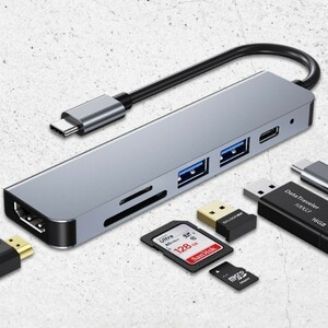 人気商品 送料無料 USB Type C ハブ 6in1 PD充電(87w) 4K対応 HDMI apple アップル