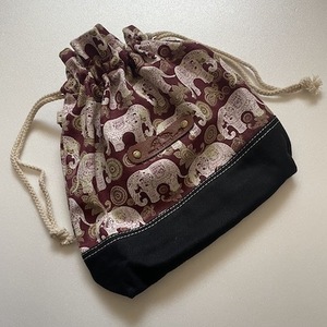 巾着袋 バッグ バーガンディ 象 ゾウ タイ バンコク ショルダー サコッシュ 軽量 コンパクト メンズ レディース