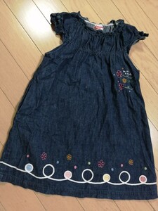 ミキハウスmikihouse半袖ワンピース110デニムジーンズ花柄刺繍