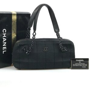 【1円〜】シャネル 希少 CHANEL バッグ ハンドバッグ チェーンハンドル チョコバー レザー コットン ココマーク 7番台 ブラック 中古