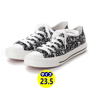 新品!!送料無料!!『JW802-BLK-WHT-235』男女兼用キャンバスシューズ・スニーカー