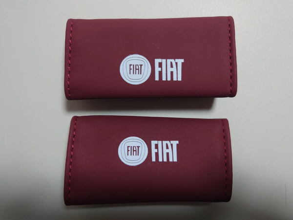 フィアット Fiat 現行ホワイトロゴタイプ レザーアシストグリップカバー 2個セット 本体色:レッド