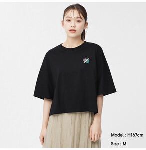 新品 GU 鬼滅の刃 コンビT 5分袖 Tシャツ 黒 レディース L 禰豆子