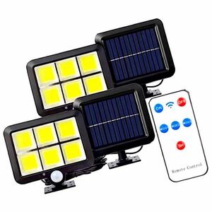 LED センサーライト ソーラーライト リモコン付 人感センサー セキュリティ 照明 外灯 玄関 駐車場 ガレージ 投光器 ガーデン 太陽充電 2個