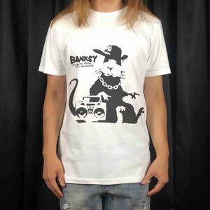  new goods big print Bank si-BANKSY mouse hip-hop trumpet - radio-cassette T-shirt S M L XL oversize XXL~5XL long T Parker 