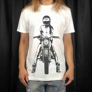  новый товар большой принт мотоцикл женщина rider BIKER Biker девушка иллюстрации футболка S M L XL большой размер XXL~5XL long T Parker возможно 