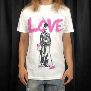 新品 ビッグ プリント チャップリン LOVE ペンキ ペイント ストリート アート Tシャツ S M L XL オーバー サイズ XXL~5XL ロンT パーカー