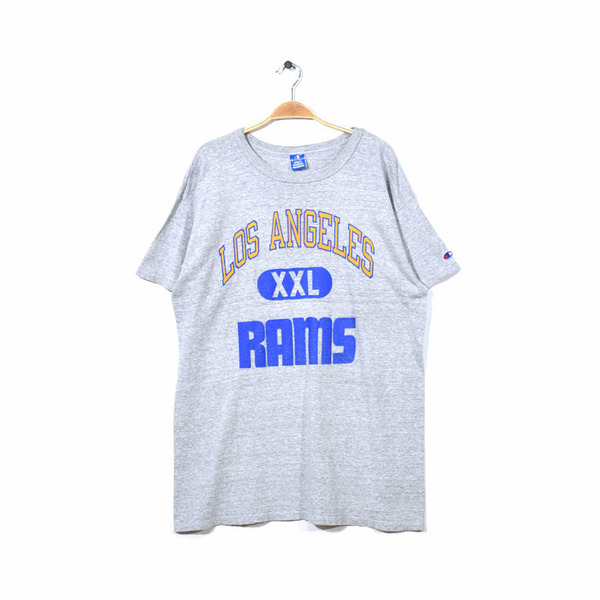 【送料無料】 90S USA製 チャンピオン NFL ロサンゼルス ラムズ ヴィンテージ Tシャツ メンズXL 3段プリント カプセル 古着 BB0549