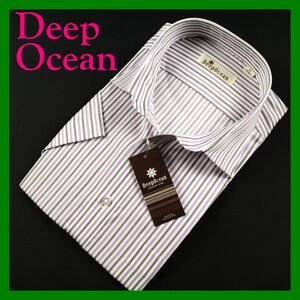 17Deep Ocean半袖レギュラーカラーシャツ 44 ストライプ白イエローパープル