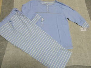  with translation! lilac comb ng wear top and bottom set largish size blue . beautiful 7 minute sleeve T-shirt . stripe Capri. set with translation cheap beginning 