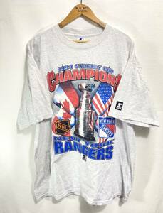 ■ 90s ビンテージ USA製 STARTER ニューヨーク レンジャース イラスト 半袖 Tシャツ サイズX-LARGE 1994 STANLEY CUP CHAMPIONS ■