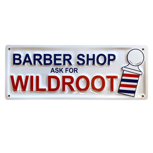 看板 エンボス メタルサイン BARBAR バーバーショップ WILDROOT 高さ20×幅52cm ブリキ看板 店舗 インテリア