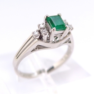 Pt900 platinum ring ring emerald 0.400ct diamond 0.100ct 12 number stylish [ used * new goods finish ]/28353/10011702