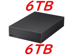 【美品・送料無料】6TB BUFFALO USB3.2Gen1 テレビ録画&PS4対応 HDD 外付けハードディスク 6TB HD-EDS6U3-BC
