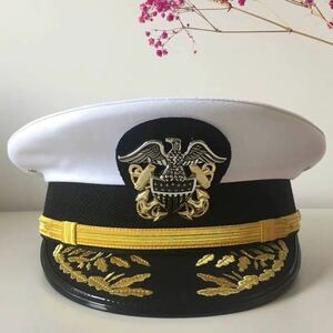WW2米軍 海軍将官制帽 白 帽章付 アメリカ軍 複製