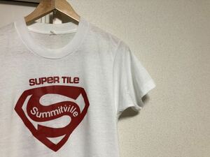 【送料込み】80sヴィンテージ！MADE IN USA アメリカ製白ボディープリントTシャツ sizeM程度