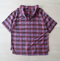 DEADSTOCK 90's Shah Safari ライトフランネルコットンフード付きシャツ ピンク系シャドーチェック M 実寸L - XL程度/ビンテージオンブレ_画像2