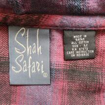DEADSTOCK 90's Shah Safari ライトフランネルコットンフード付きシャツ ピンク系シャドーチェック M 実寸L - XL程度/ビンテージオンブレ_画像8