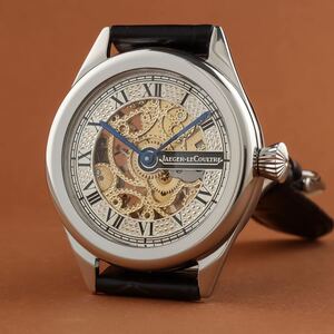 ヴィンテージ Jaeger-LeCoultre 懐中時計を アレンジした44mm シルバーダイヤルレザーバンドの腕時計