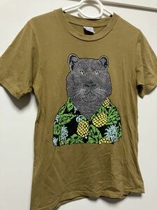 anatomie Tシャツ　メンズ　レディース　熊　クマ　茶　黄土　アロハ　プリントTシャツ 柄　ビッグプリント　動物