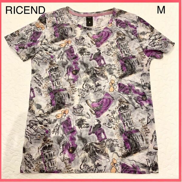 値下げしました【RICEND】総柄Tシャツ　アート　古着　Mサイズ