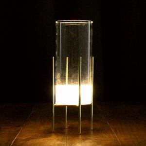 花瓶 花びん おしゃれ ガラス フラワーベース LED ライト ゴールド 透明 クリア モダン シンプル LED付きガラススタンドベース ミドル