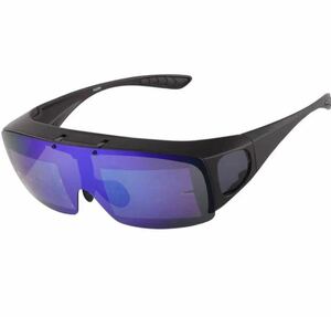 オーバーサングラス 跳ね上げ式デザイン 偏光レンズ ース UV400 紫外線カット サイクリング　スポーツサングラス 偏光レンズ ブルー