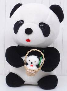  Showa Retro that time thing * retro soft toy * Panda . Panda attaching * braided basket . go in . Panda *BIG large 45cm* fancy retro pop 