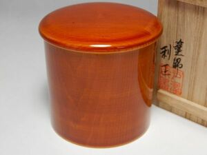 20928/▽塗師利正 春慶塗 金林寺 茶器 戸澤漆器 木製漆器 共箱 共栞 茶道具